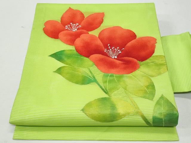 平和屋着物＊夏物 九寸名古屋帯 枝花文 銀糸 正絹 逸品 CAAW5519fb