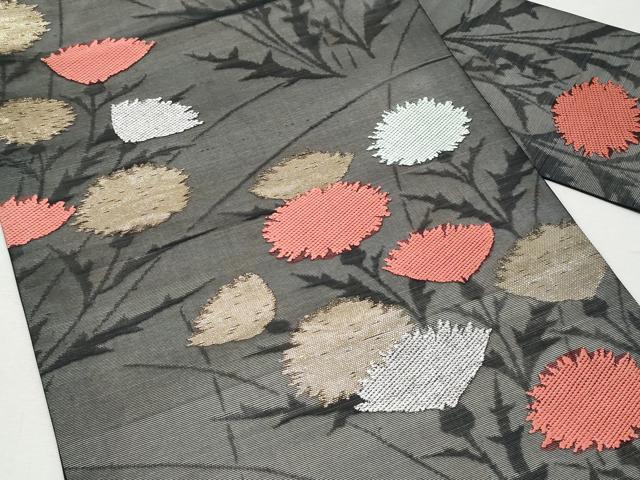 平和屋着物＊夏物 九寸名古屋帯 裏菊文 黒地 金糸 正絹 逸品 CAAW5520fb