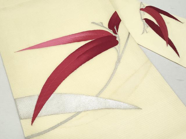 平和屋着物＊夏物 九寸名古屋帯 枝葉文 銀糸 正絹 逸品 CAAW5522fb