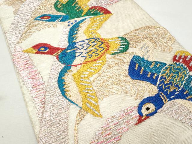 平和屋着物＊夏物 アンティーク 大正ロマン 九寸名古屋帯 引き抜き帯 総刺繍 飛鳥文 金銀糸 正絹 逸品 CAAW5575fb