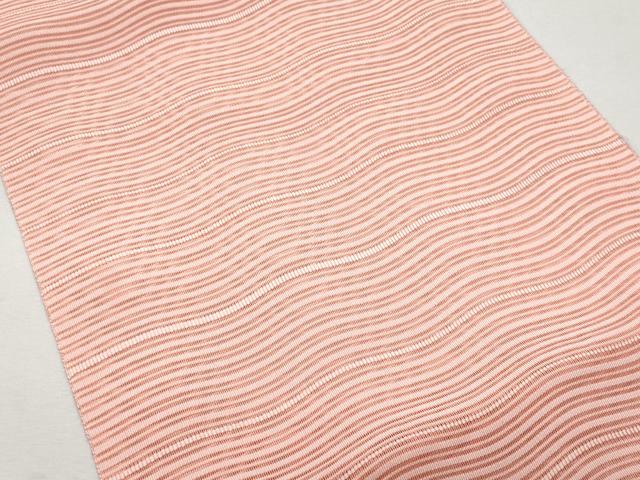 平和屋着物＊夏物 八寸名古屋帯 絽綴れ よろけ縞 珊瑚色 正絹 逸品 CAAW5591fb