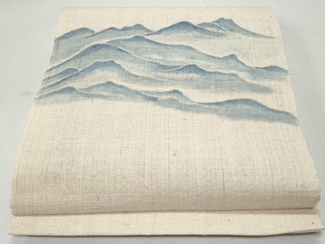 平和屋着物＊夏物 八寸名古屋帯 作家物 型染め 遠山文 麻 逸品 CAAW5592fb