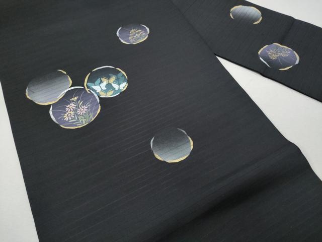 平和屋着物＊夏物 塩瀬 九寸名古屋帯 花丸文 黒地 金銀彩 正絹 逸品 CAAW5600fb