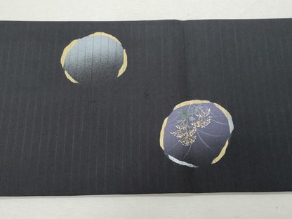 平和屋着物＊夏物 塩瀬 九寸名古屋帯 花丸文 黒地 金銀彩 正絹 逸品 CAAW5600fb