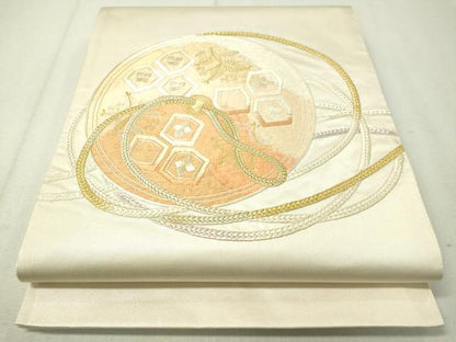 平和屋着物▼太鼓柄袋帯　総刺繍　鏡裏文　金糸　正絹　逸品　CAAW5604vp