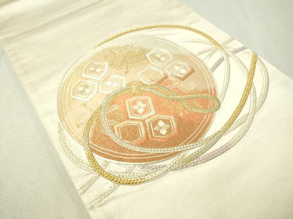 平和屋着物▼太鼓柄袋帯　総刺繍　鏡裏文　金糸　正絹　逸品　CAAW5604vp