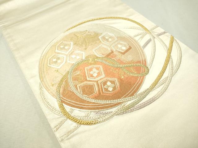 平和屋着物▼太鼓柄袋帯　総刺繍　鏡裏文　金糸　正絹　逸品　CAAW5604vp