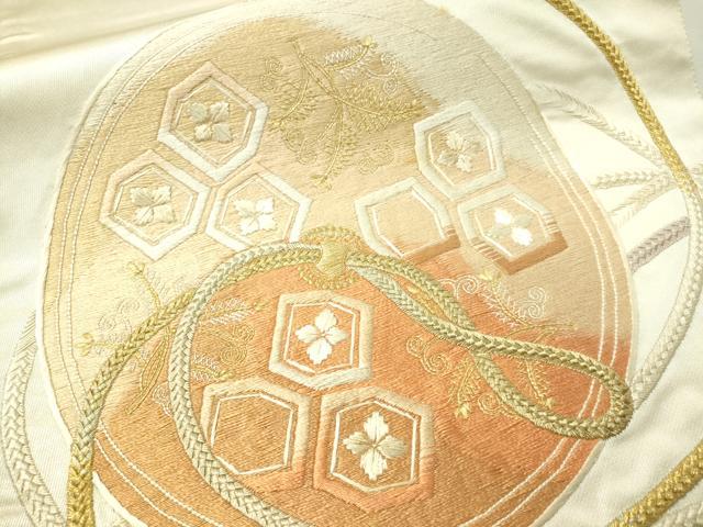 平和屋着物▼太鼓柄袋帯　総刺繍　鏡裏文　金糸　正絹　逸品　CAAW5604vp