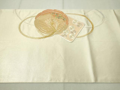 平和屋着物▼太鼓柄袋帯　総刺繍　鏡裏文　金糸　正絹　逸品　CAAW5604vp