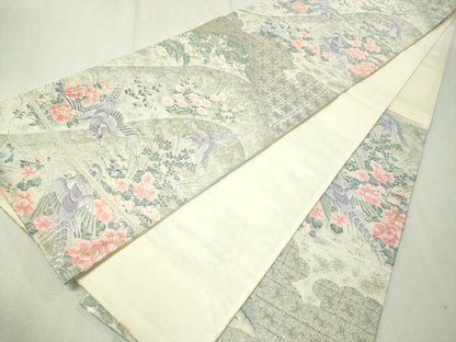 平和屋着物▼六通柄袋帯　唐織　深山花鳥文　九百錦プラチナ箔　正絹　逸品　CAAW5610vp