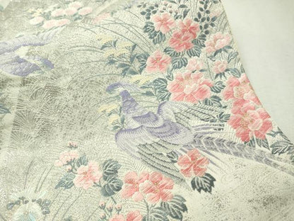 平和屋着物▼六通柄袋帯　唐織　深山花鳥文　九百錦プラチナ箔　正絹　逸品　CAAW5610vp