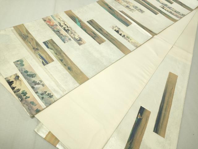 平和屋着物▼六通柄袋帯　手描き　短冊人物風景文　金銀彩　正絹　逸品　CAAW5635vp