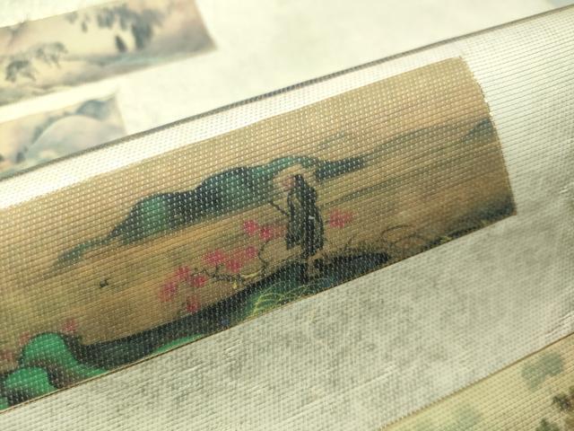 平和屋着物▼六通柄袋帯　手描き　短冊人物風景文　金銀彩　正絹　逸品　CAAW5635vp
