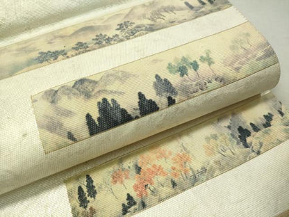 平和屋着物▼六通柄袋帯　手描き　短冊人物風景文　金銀彩　正絹　逸品　CAAW5635vp