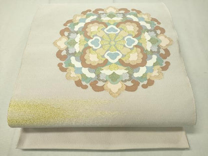 平和屋着物●爪掻き本綴れ 太鼓柄袋帯 正倉院花文 金銀糸 正絹 逸品 未使用 CAAW5639vp