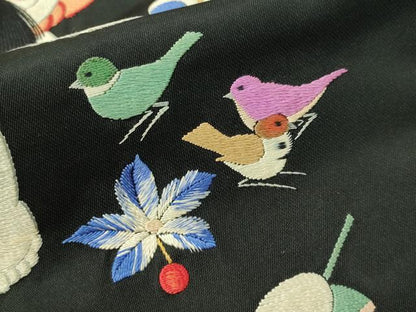 平和屋着物●アンティーク 大正ロマン 総刺繍 九寸名古屋帯 唐子遊び 黒地 金銀糸 正絹 逸品 CAAW5673vp
