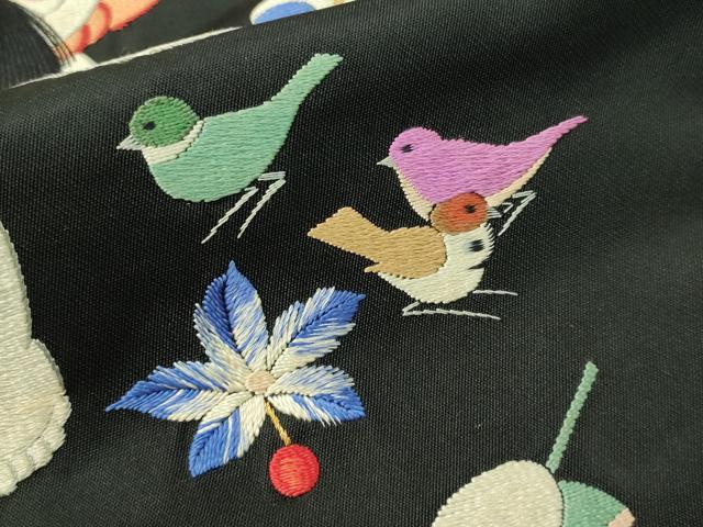 平和屋着物●アンティーク 大正ロマン 総刺繍 九寸名古屋帯 唐子遊び 黒地 金銀糸 正絹 逸品 CAAW5673vp