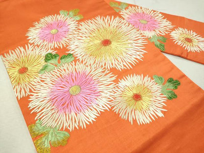 平和屋着物●アンティーク　大正ロマン　総刺繍　九寸名古屋帯　菊花文　金銀糸　正絹　逸品　CAAW5675vp