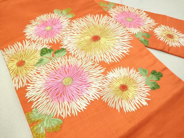 平和屋着物●アンティーク　大正ロマン　総刺繍　九寸名古屋帯　菊花文　金銀糸　正絹　逸品　CAAW5675vp