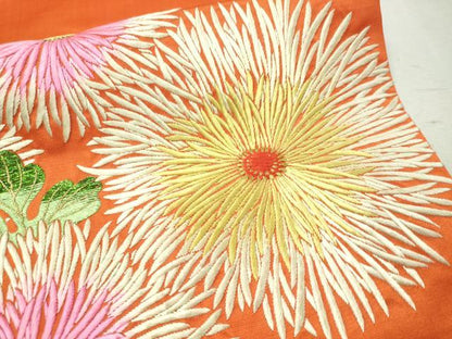 平和屋着物●アンティーク　大正ロマン　総刺繍　九寸名古屋帯　菊花文　金銀糸　正絹　逸品　CAAW5675vp