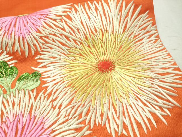 平和屋着物●アンティーク　大正ロマン　総刺繍　九寸名古屋帯　菊花文　金銀糸　正絹　逸品　CAAW5675vp