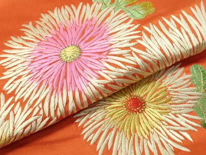 平和屋着物●アンティーク　大正ロマン　総刺繍　九寸名古屋帯　菊花文　金銀糸　正絹　逸品　CAAW5675vp