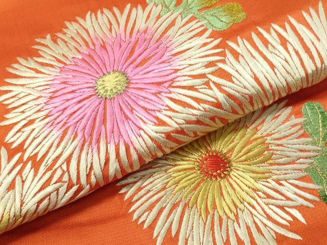 平和屋着物●アンティーク　大正ロマン　総刺繍　九寸名古屋帯　菊花文　金銀糸　正絹　逸品　CAAW5675vp