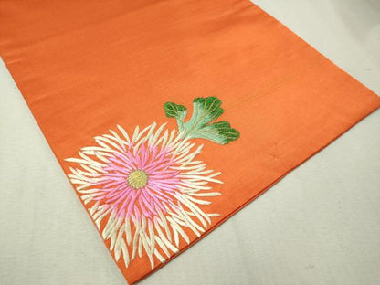 平和屋着物●アンティーク　大正ロマン　総刺繍　九寸名古屋帯　菊花文　金銀糸　正絹　逸品　CAAW5675vp