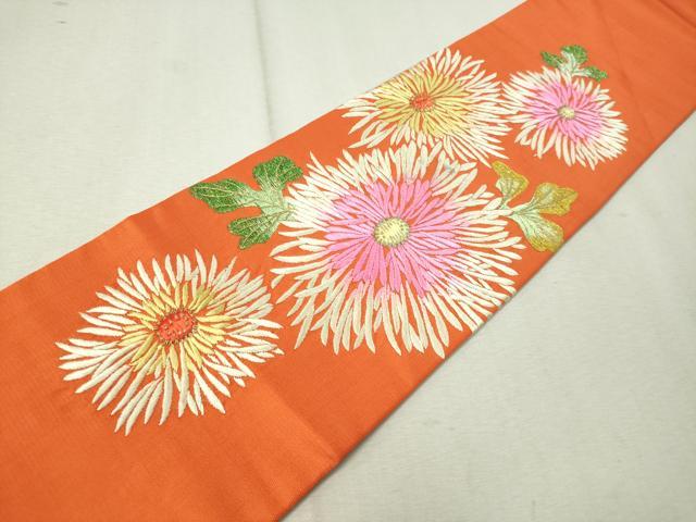 平和屋着物●アンティーク　大正ロマン　総刺繍　九寸名古屋帯　菊花文　金銀糸　正絹　逸品　CAAW5675vp