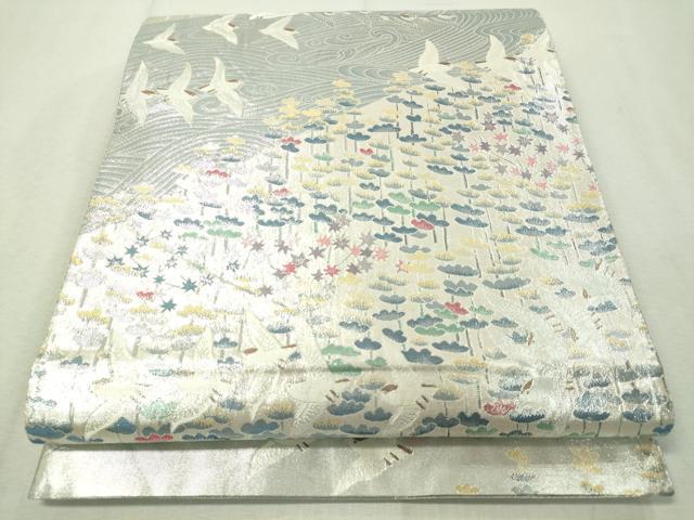 平和屋着物●本加賀友禅作家　百貫華峰　柄袋帯　立波飛鳥花文　銀糸　正絹　逸品　CAAW5721vp