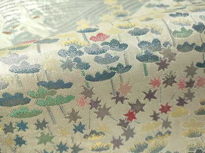 平和屋着物●本加賀友禅作家　百貫華峰　柄袋帯　立波飛鳥花文　銀糸　正絹　逸品　CAAW5721vp