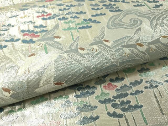 平和屋着物●本加賀友禅作家　百貫華峰　柄袋帯　立波飛鳥花文　銀糸　正絹　逸品　CAAW5721vp