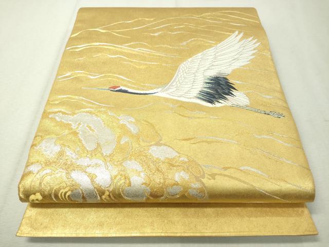 平和屋着物●西陣 長嶋成織物謹製 太鼓柄袋帯 波涛瑞鶴文 瀞金錦 本金箔 正絹 逸品 CAAW5796vp