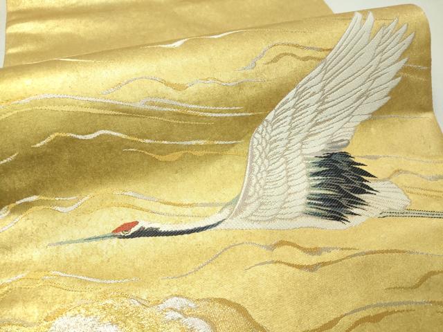 平和屋着物●西陣 長嶋成織物謹製 太鼓柄袋帯 波涛瑞鶴文 瀞金錦 本金箔 正絹 逸品 CAAW5796vp