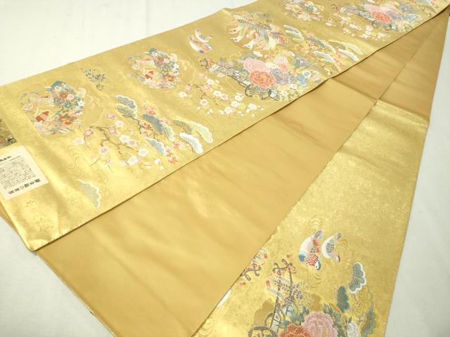 平和屋着物●西陣 長嶋成織物謹製 六通柄袋帯 唐織 能衣雪輪絢麗文 瀞金錦 本金箔 証紙付き 上代52万 正絹 逸品 未使用 CAAW5804vp