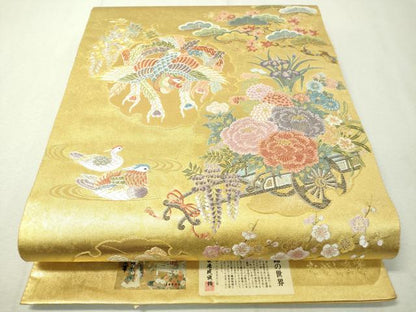 平和屋着物●西陣 長嶋成織物謹製 六通柄袋帯 唐織 能衣雪輪絢麗文 瀞金錦 本金箔 証紙付き 上代52万 正絹 逸品 未使用 CAAW5804vp