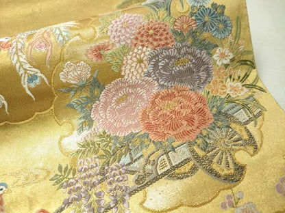 平和屋着物●西陣 長嶋成織物謹製 六通柄袋帯 唐織 能衣雪輪絢麗文 瀞金錦 本金箔 証紙付き 上代52万 正絹 逸品 未使用 CAAW5804vp