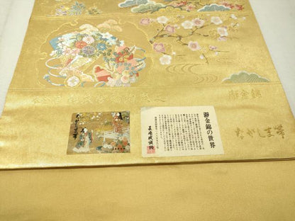 平和屋着物●西陣 長嶋成織物謹製 六通柄袋帯 唐織 能衣雪輪絢麗文 瀞金錦 本金箔 証紙付き 上代52万 正絹 逸品 未使用 CAAW5804vp