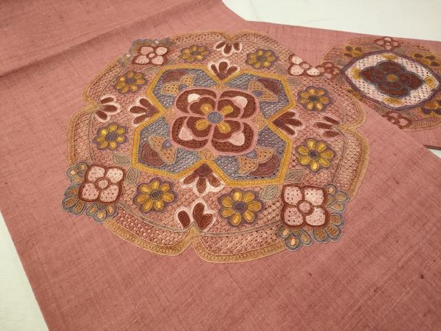 平和屋着物●総刺繍　中国三大刺繍　スワトウ相良刺繍　九寸名古屋帯　紬地　正倉院花文　正絹　逸品　CAAW5819vp