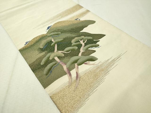 平和屋着物●爪掻き本綴れ 八寸名古屋帯 遠山松文 金糸 正絹 逸品 CAAW5820vp