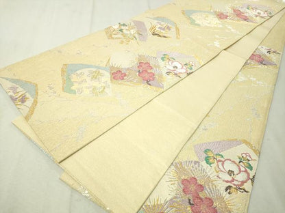 平和屋着物●六通柄袋帯 唐織 色紙重ね花文 金銀糸 正絹 逸品 CAAW5830vp