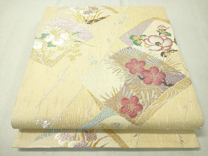 平和屋着物●六通柄袋帯 唐織 色紙重ね花文 金銀糸 正絹 逸品 CAAW5830vp