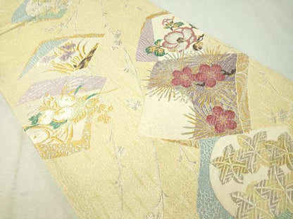 平和屋着物●六通柄袋帯 唐織 色紙重ね花文 金銀糸 正絹 逸品 CAAW5830vp