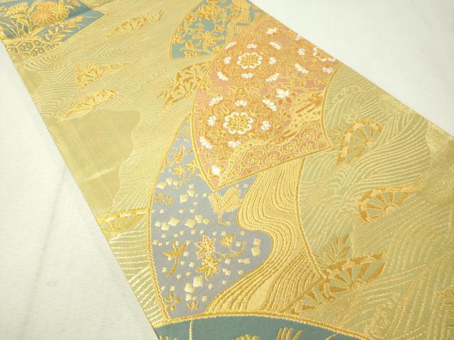 平和屋着物▼六通柄袋帯 片輪車地紙花文 金糸 正絹 逸品 CAAW5839vp