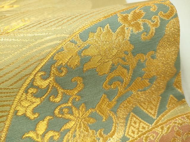 平和屋着物▼六通柄袋帯 片輪車地紙花文 金糸 正絹 逸品 CAAW5839vp