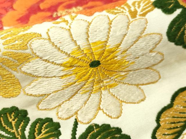 平和屋着物●アンティーク 大正ロマン 九寸名古屋帯 唐織 草花文 金銀糸 正絹 逸品 CAAW5848vp