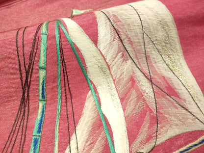 平和屋着物●アンティーク　大正ロマン　総刺繍　九寸名古屋帯　立波船文　金銀糸　正絹　逸品　CAAW5855vp