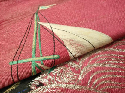 平和屋着物●アンティーク　大正ロマン　総刺繍　九寸名古屋帯　立波船文　金銀糸　正絹　逸品　CAAW5855vp