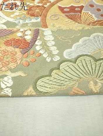 平和屋着物●六通柄袋帯　本綴唐織　舞蝶花松丸文　金通し地　正絹　逸品　CAAW5876vp