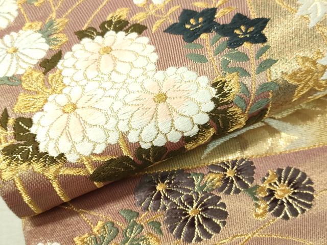 平和屋着物▼六通柄袋帯 唐織 流水飛鶴色紙花文 金銀糸 正絹 逸品 CAAW5892vp